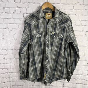 Larry Mahan Shirt Mens XL Cowboy Collection Pearl Snap Western Gray Plaid Ranch